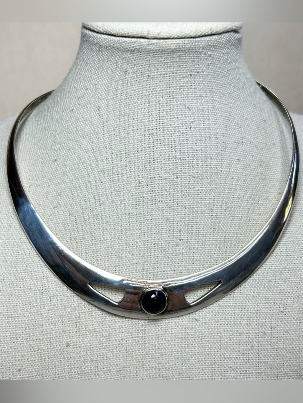 Vintage Sterling Silver Lapis Taxco Mexico Torque Necklace Choker Signed TO-03